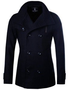 Tom's Ware Mens Stylish Fashion Classic Wool Double Breasted Pea Coat