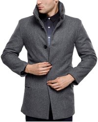 SSLR Men's British Single Breasted Slim Wool Coat