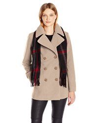 London Fog Women's Double Breasted Peacoat with Scarf