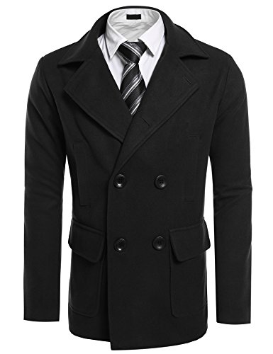 Coofandy Men's Winter Classic Wool Double Breasted Pea Coat