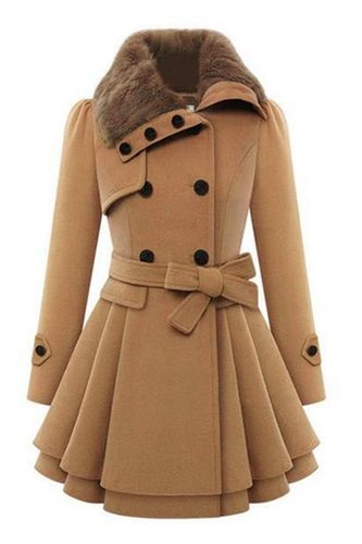 Zeagoo Women's Fashion Faux Fur Lapel Double-breasted Thick Wool Trench Coat Jacket