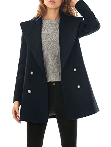 Allegra K Women Turn Down Collar Double Breasted Worsted Coat