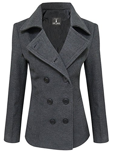 Tom's Ware Womens Trendy Double Breasted Wool Pea Coat