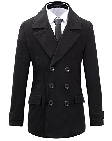 Benibos Mens Wool Slim Fit Double Breasted Half Trench Coat