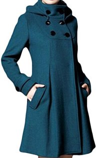 Jaycargogo Women's Winter Double-breasted Wool Hooded Pea Coat