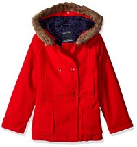 Nautica Girls' Wool-Feel Peacoat With Faux Fur Trim