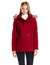 Nautica Women's Mid-Length Peacoat with Faux Fur Hood