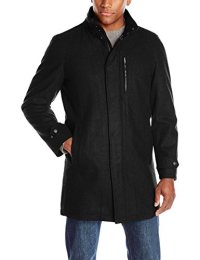 Perry Ellis Men's 35-Inch Wool-Blend Zip-Front Coat with Snap Placket