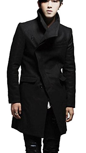 OULIU Mens Vintage Casual Lapel Mid Long Trench Pea Coat