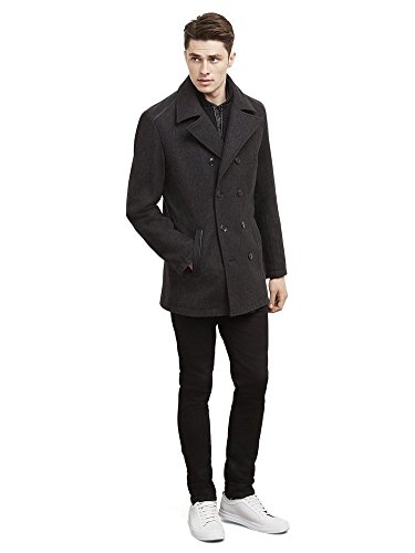 Kenneth Cole Reaction Men's Leather Wool Pea Coat With Shoulder Details