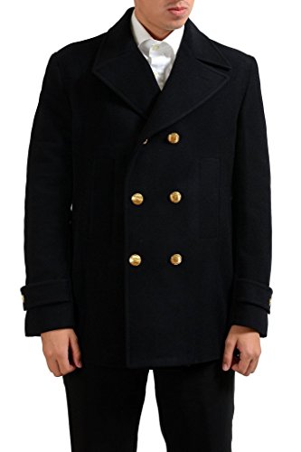 Versace Collection Men's Black Wool Double Breasted Peacoat