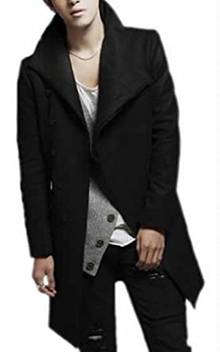 Fulok Mens Fashion Peacoat Solid Stand Collar Trench Coats