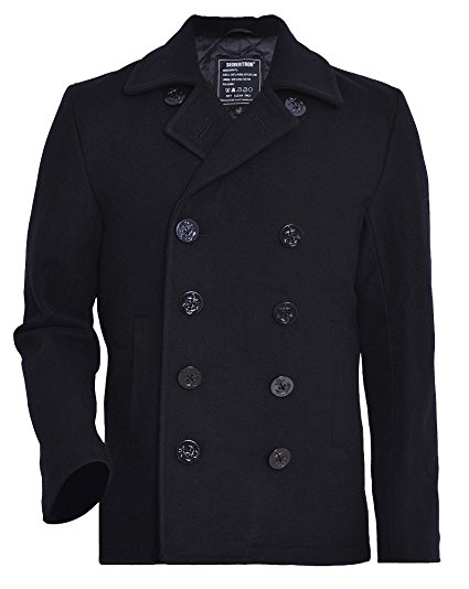 Seibertron Men's Woolen coat US Navy Type 80% Wool USN Pea Coat Black and Blue