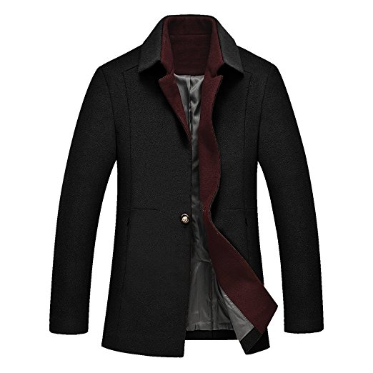 DAVID.ANN Men's One Button Classic Coat Wool Overcoat