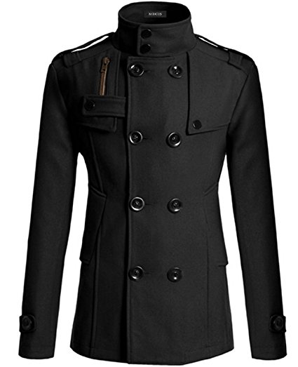 Nidicus Mens Casual Military Style Double Breasted Button Slim Fit Pea Coat