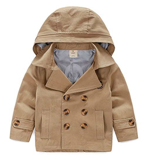 LJYH Toddler Boys' Classic Peacoat Hooded Toggle Coat