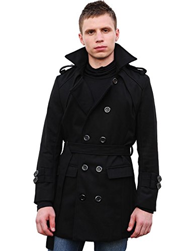 Allegra K Men Peaked Lapel Fold-down Collar Double-Breasted Full Lined Worsted Pea Coat