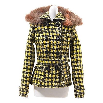 Liv Pea Coat with Hood in Yellow & Black