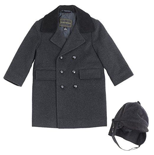 Infant Boys Wool Blend Long Peacoat With Hat Quality Rothschild Brand Perfect Gift or Birthday Present For Your Little Man