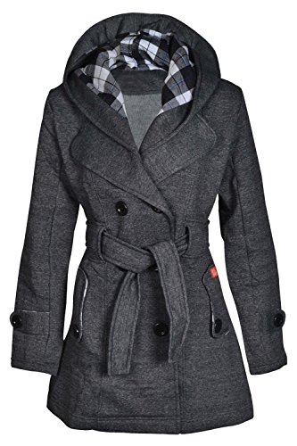 OutofGasClothing Women's Belted Fleece Button Coat Check Hood Jacket