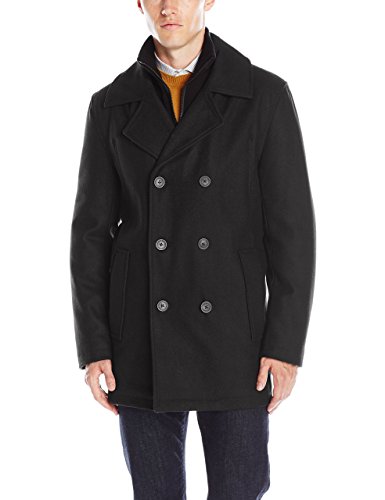 Marc New York by Andrew Marc Men's Cheshire Pressed Wool Peacoat W/ Inset Knit Bib