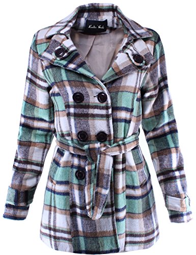 Ladies' Code Women's Double Breasted Plaid Wool Trench Coat Peacoat