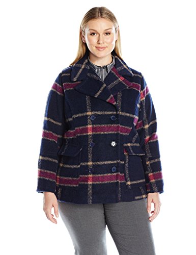 Jason Maxwell Women's Plus Size Basic Plaid Peacoat with Button
