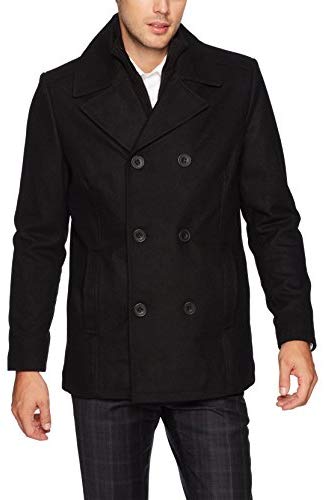 Kenneth Cole Men’s Double-breasted Wool Peacoat with Rib Knit Bib ...