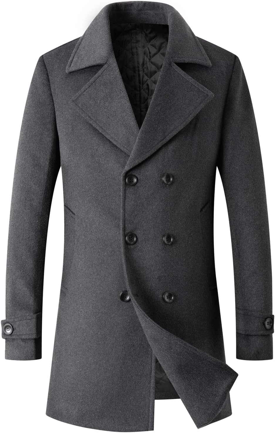 Chouyatou Men's Classic Double Breasted Wool Blend Pea Coat Mid