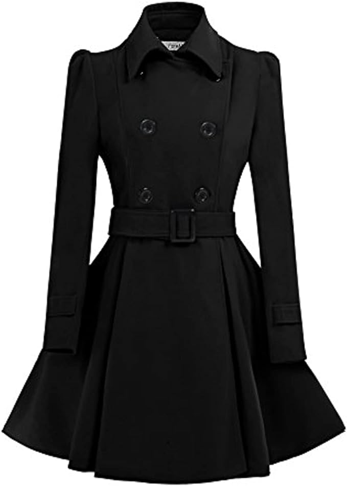 ForeMode Women Swing Double Breasted Wool Pea Coat