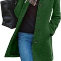 CHARTOU Women's Casual Thicken Wool Blend Stand Collar Single Breasted Pea Coat