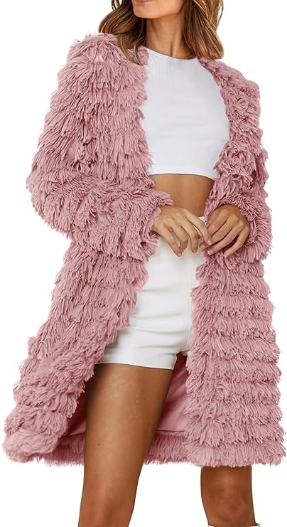 PRETTYGARDEN Women's 2024 Winter Faux Fur Jackets Fall Fashion Open Front Long Shaggy Coat Outerwear