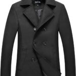 chouyatou Men's Classic Notched Collar Double Breasted Wool Blend Pea Coat