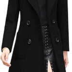 chouyatou Women Elegant Notched Collar Double Breasted Wool Blend Over Coat