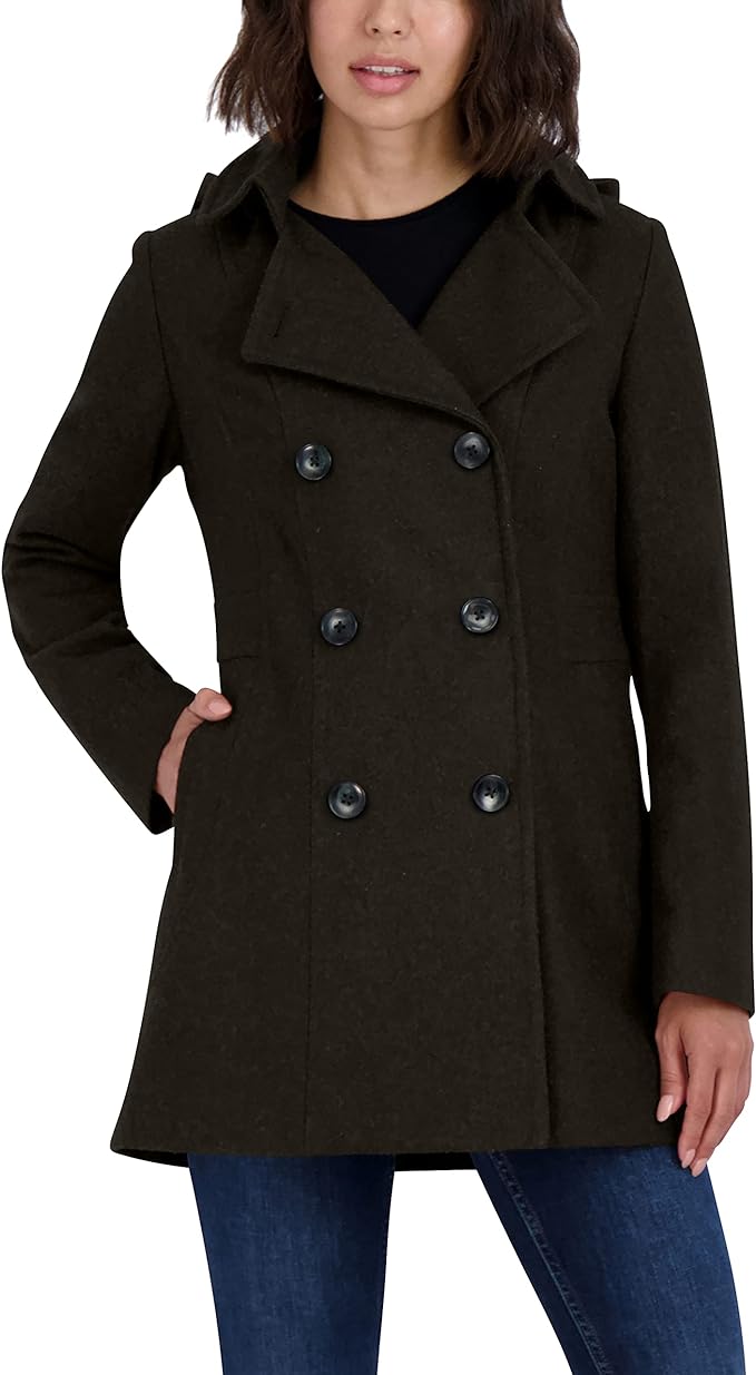 Nautica Women's 3-4 Hooded Peacoat Outerwear