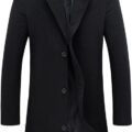 Springrain Men's Wool Blend Pea Coat Notched Collar Single Breasted Overcoat Warm Winter Trench Coat