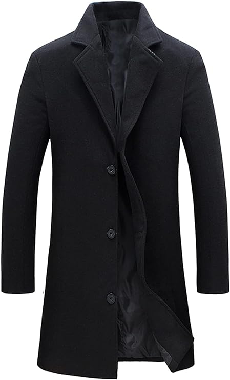 Springrain Men's Wool Blend Pea Coat Notched Collar Single Breasted Overcoat Warm Winter Trench Coat