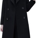 chouyatou Women's Basic Essential Double Breasted Mid-Long Wool Blend Pea Coat