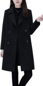 chouyatou Women's Basic Essential Double Breasted Mid-Long Wool Blend Pea Coat