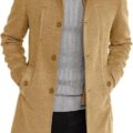 Karlywindow Mens Trench Coat Long Sleeve Stand Collar Single Breasted Pea Coat
