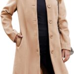 Springrain Womens Pea Coat Elegant Overcoat Single Breasted Winter Coat Dress Coat with Pockets