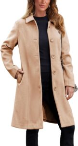 Springrain Womens Pea Coat Elegant Overcoat Single Breasted Winter Coat Dress Coat with Pockets