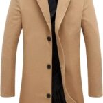 Tanming Mens Black Trench Coat Notched Lapel Single Breasted Long Peacoat Overcoat