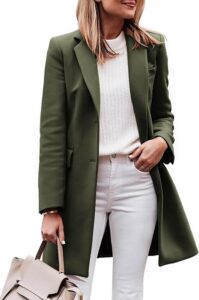 Zwurew Women's Notched Lapel Collar Single Breasted Pea Coats