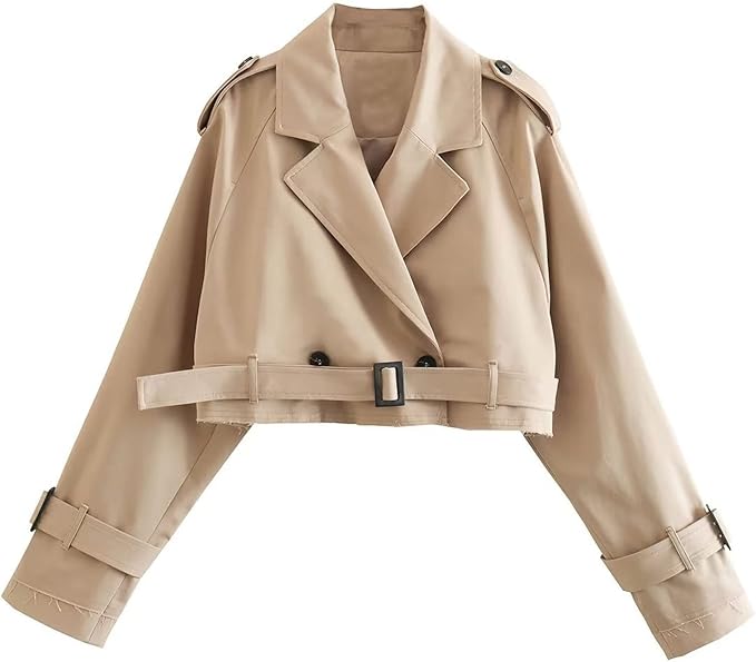 Perbai presents a stylish women's cropped trench coat