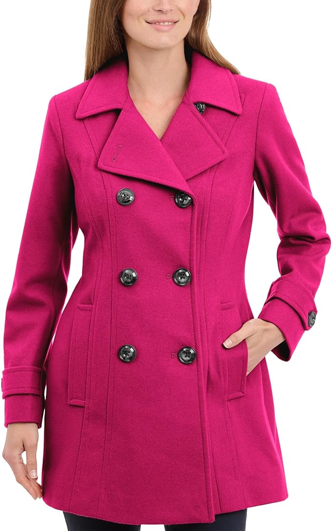 Anne Klein Womens Classic Double Breasted Wool Coat