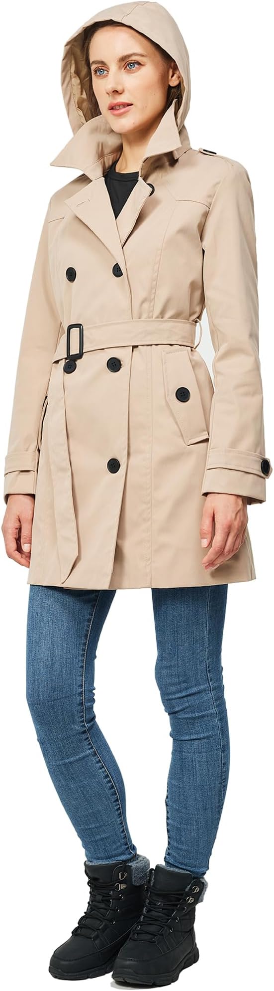 TRATENBY Womens Trench Coat Long Double Breasted Peacoat