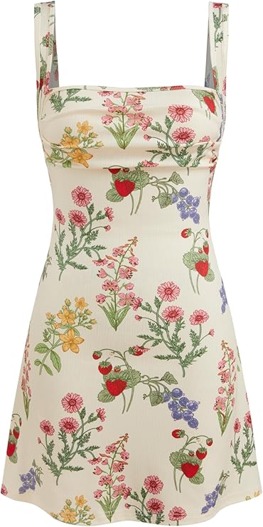 CIDER Womens Summer Floral Dress Square Neck Mini Dress