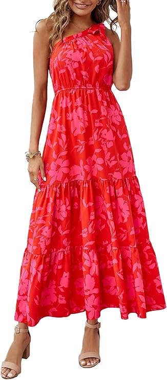 PRETTYGARDEN Women's Summer Floral One Shoulder Maxi Dress