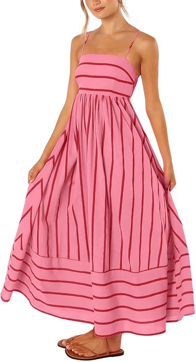 chouyatou Womens Striped Back Smocked Maxi Dress